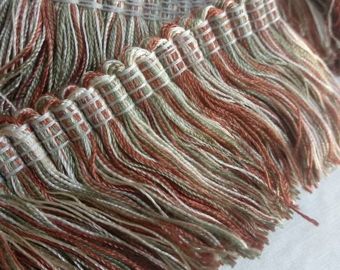 Brown Oil Green Ivory Rayon Brush Fringe Trimming | 5cm-1.96" Height Upholstery Cushions Trim, Decorative Pillows Trim | Sold by meter