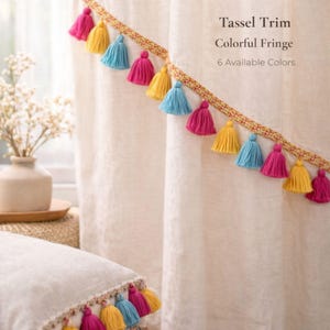Tassel Fringe Trim 5cm (1.97") Ivory Green | Decorative Tassel Trim by the Meter | Curtain, Cushion, Upholstery Trim