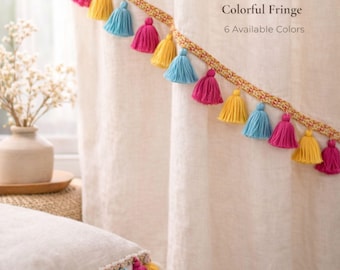 Frange à pompons 5 cm (1,97 po) Vert ivoire | Bordure décorative à pompons au mètre | Pour rideaux, coussins et tissus d'ameublement