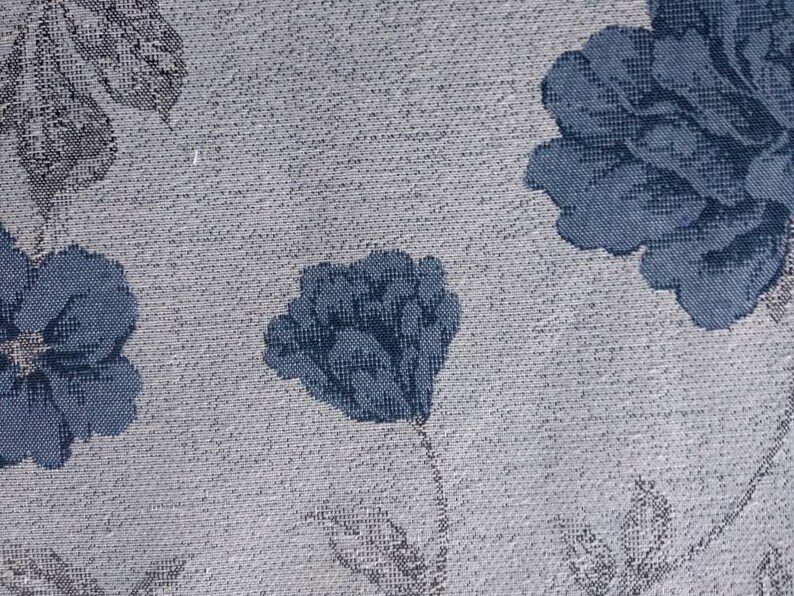 Blue Grey Floral Upholstery Fabric Double Height Etsy