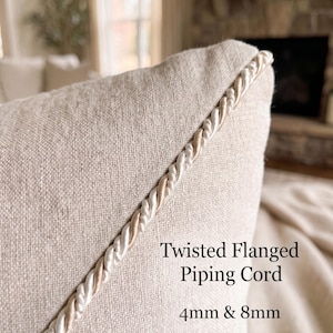 Twisted Flanged Piping Cord by the Meter – Decorative Upholstery Trim, 4mm & 8mm Rayon Cord, 4 Colors