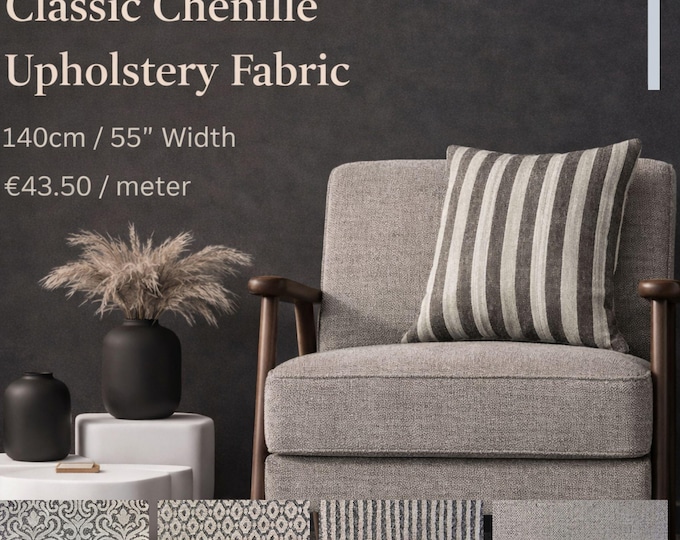 Velvet Light Grey Classic Chenille Upholstery Fabric|140 cm - 55 inches width upholstery fabric
