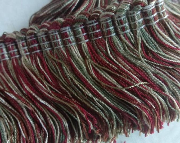Red Green Ivory Brown Rayon Brush Fringe Trimming | 5cm-1.96" Height Upholstery Cushions Trim, Decorative Pillows Trim | Sold by meter