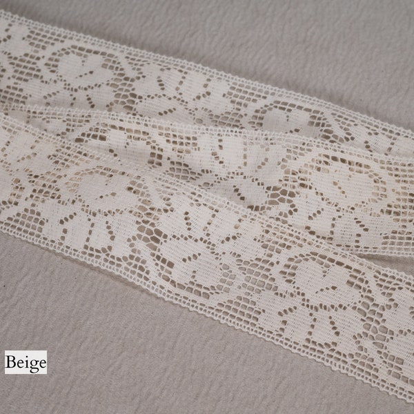 Bordure en dentelle beige au crochet vintage 100 % coton | 4,6 cm-1,81 po. Largeur pour coussins Sacs Jeans Robes Artisanat et plus d'autres projets de couture