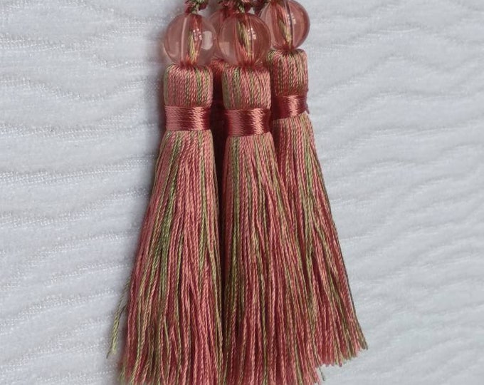 Green Pink Mini Tassel With Beads | 9cm-3.54 inches Height With Loop | Silky Colorful Tassel