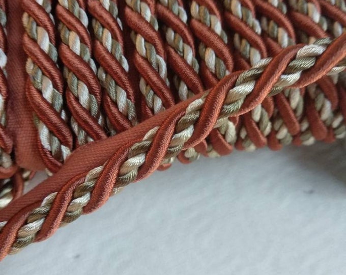 9mm-0.35" Flanged Piping Cord| Ivory Green Brown Upholstery Trim by the meter (39"/1.09yards)