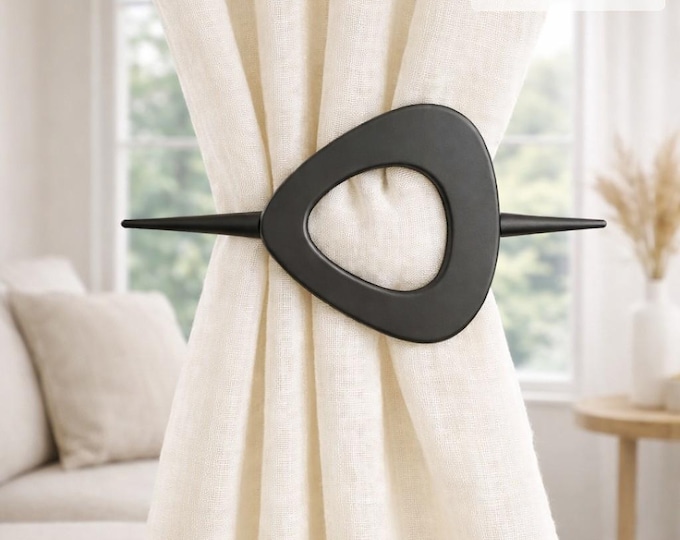 Triangle Curtain Tiebacks – Set of 2 – Matte Black Gold Nickel – Modern Metallic Curtain Holdbacks – Minimal Window Decor