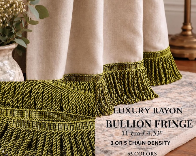 Luxury Rayon Bullion Fringe Trim 11cm | 3 or 5 Chain Density | Upholstery Curtain Drapery Fringe | 65 Colors | Sold by the Meter