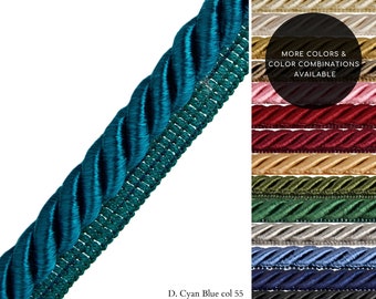 10mm or 6mm Rayon Twisted Flanged Piping Cord | Dark Cyan Blue Upholstery Piping Cord by the meter