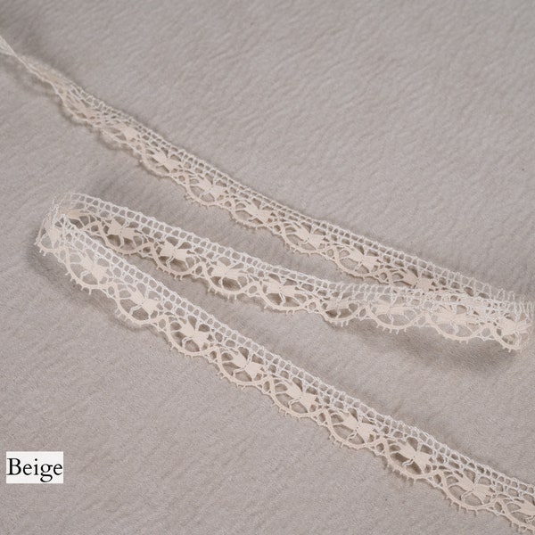 Bordure en dentelle Bordure gansée vintage en crochet de coton beige | 1,5 cm-0,59 po. de largeur pour coussins Sacs Jeans Robes Artisanat et autres projets de couture