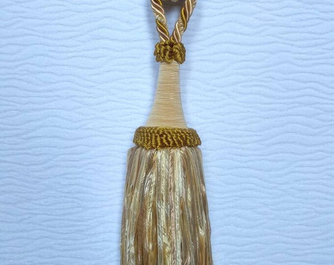 Gold Ivory organza Modern Tiebacks|Curtain tie backs.Modern Tassel Hold backs
