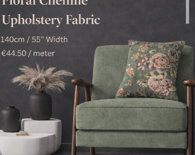 Multicolor Floral Chenille Jacquard Upholstery Fabric | 140cm /55'' inches Classic Decoration Fabric | 3 patterns- 8 colors /by the meter