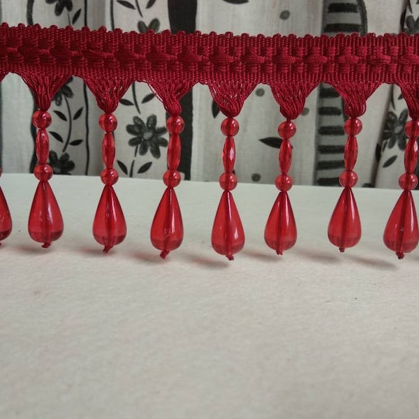 Garniture de franges en perles rouges / 10 cm - 3,94 pouces de hauteur