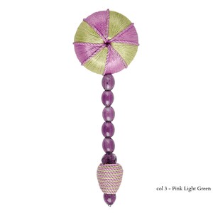 Green Pink Tassel With Beads and Crystals|11cm - 4.33 inches Height with Rossette 5cm - 2 inches