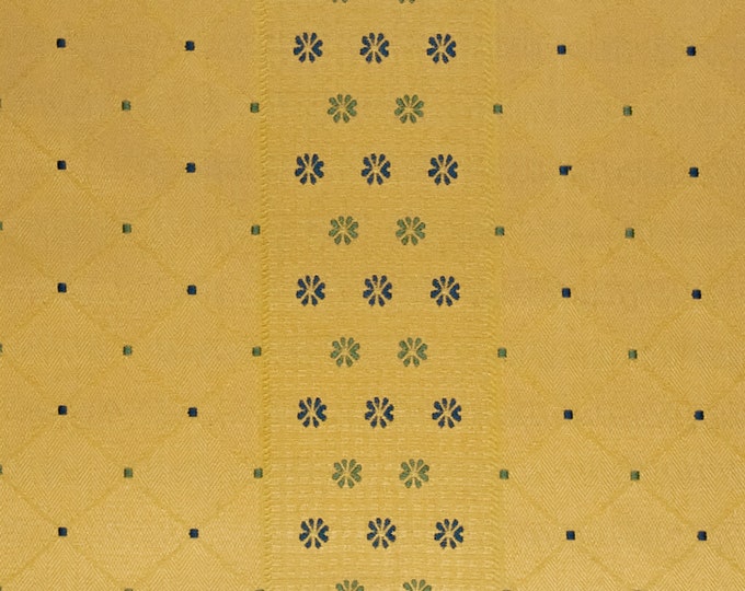 Yellow Floral Striped Classic Jacquard Upholstery Fabric | 280cm - 110" Double Width Upholstery Fabric