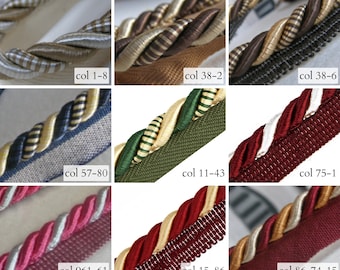 10mm (0.39") Rayon Flanged Piping Cord |Two Toned Twisted Cord for Cushions, Upholstery | Silky Piping Cord by the meter