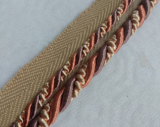 8mm or 4mm Rayon Flanged Piping Cord | Orange Grey Twisted Upholstery Piping Cord by the meter