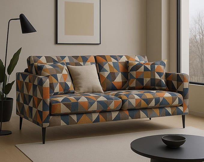 Colorful Geometric Abstract Jacquard Chenille Upholstery Fabric |140cm-55" Width|Ideal for Sofa,Chairs,Ottomans,Cushions | Sold by the meter