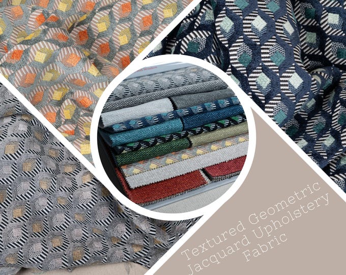 Jacquard Textured Ethnic Geometric Premium Quality Upholstery Fabric | 140cm-55" Width | For sofas, ottomans, cushions | Sold by the Meter