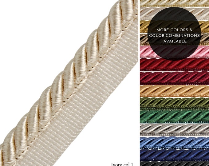 10mm or 6mm Rayon Twisted Flanged Piping Cord | Ivory Upholstery Piping Cord by the meter