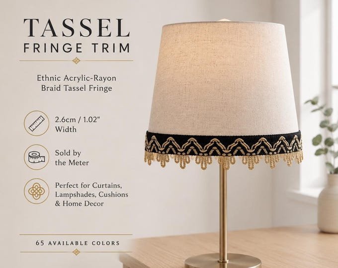 Decorative Tassel Fringe Trim | 2.6cm Blue Black Upholstery Fringe for Cushions, Curtains, Lampshades & Sewing