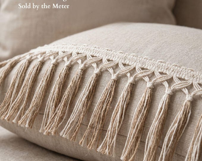Tassel Fringe Trim • Cotton Jute Boho Fringe • Decorative Trim for Curtains, Upholstery & Crafts • 13cm / 5.11" • By the Meter