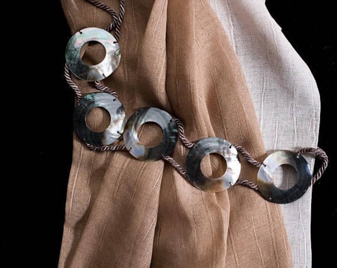 Belt with cord or wire and "Mother-of-pearl" Motif curtains Tie backs|Modern Holdbacks, minimal ,Nautical style