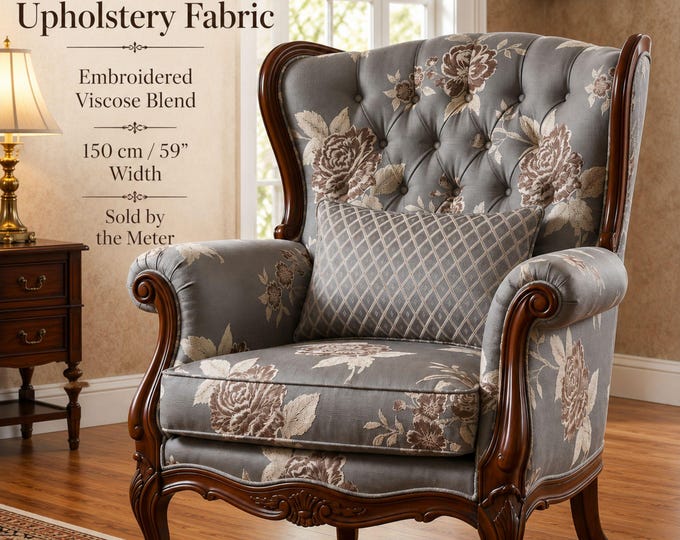 7 Colors Viscose Embroidered  Classic Floral Upholstery Fabric | 150cm-59 inches Width Upholstery Fabric |Sold By the meter (1m=1.09 yards)