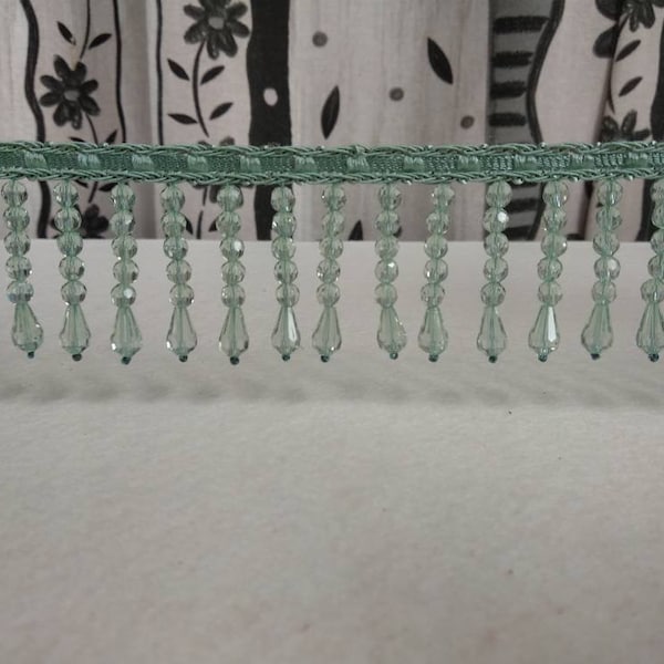 Blue Green Crystal Beads Fringe Trimming | 5 cm - 2 inches Height Luxury Beaded Fringe Trims