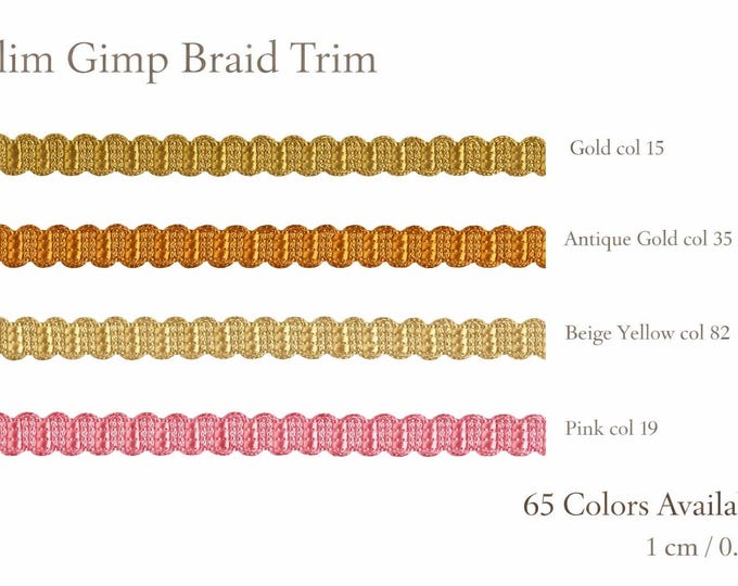 Luxury Slim Gimp Braid Trim 1cm (0.39") – Rayon Decorative Upholstery Trim, Elegant Braid for Cushions, Curtains & Furniture – 65 Colors