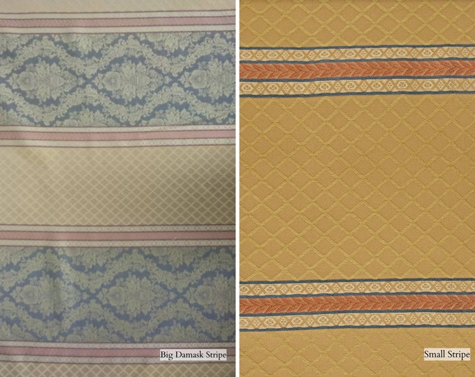 Blue Raf Beige Gold Striped Jacquard Upholstery Fabric| 280cm-110" Width Striped Polyester Cotton Upholstery Fabric | Sold by meter