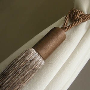 Extra Large Brown Mocha-Ecru Curtains Tieback|Silk Touch High Quality Drapes Holdback|Voiles Tie-Back Ecru-Beige Active