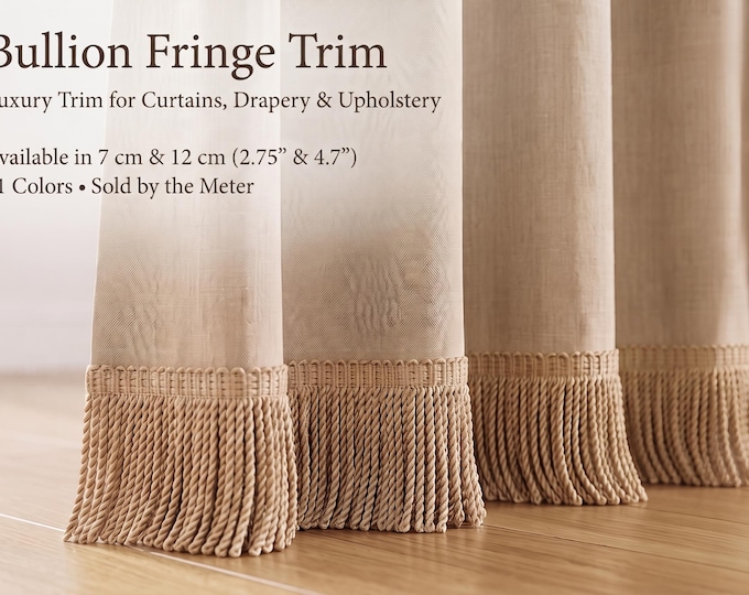 Bullion Fringe Trim for Curtains – Luxury Tassel Trim for Drapery & Upholstery, 7cm or 12cm Decorative Fringe, 41 Colors, by the Meter