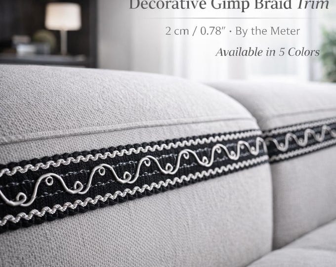 Gimp Braid Trim for Upholstery, 2cm Decorative Braid Trim by the Meter, Sofa & Armchair Trim, Curtain Edge Trim, 5 Colors Available