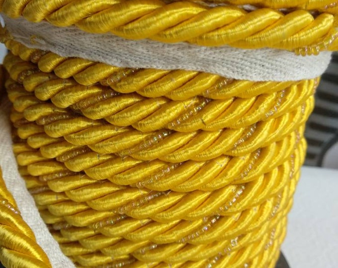 10mm-0.39" Beaded Flanged Piping Cord |Yellow Upholstery Cord With Beads | Sold by the meter (39"/1.09yards)