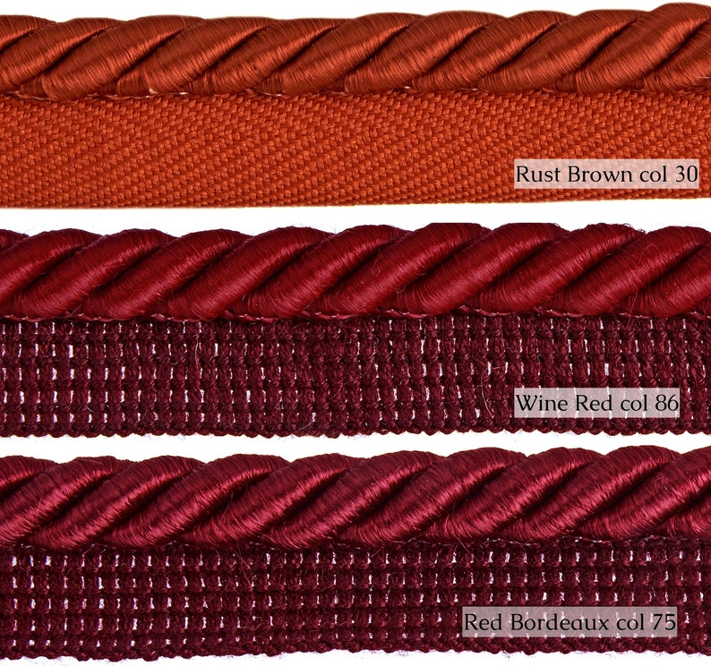 65 Colors Twisted Cord10mm or 6mm Rayon Flanged Piping Cord Upholstery Piping Cord by the meter image 7