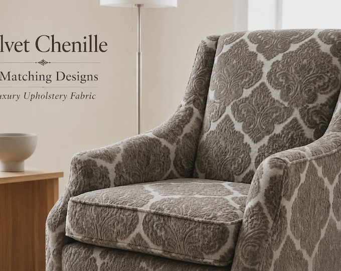 Velvet Gray Beige Classic Chenille Upholstery Fabric|140 cm - 55 inches width upholstery fabric