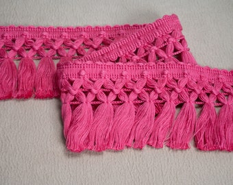 Cinta de encaje rosa con flecos y borlas / 8 cm (3,15") de ancho / Ideal para cortinas, vestidos, disfraces y accesorios (se vende por metro)