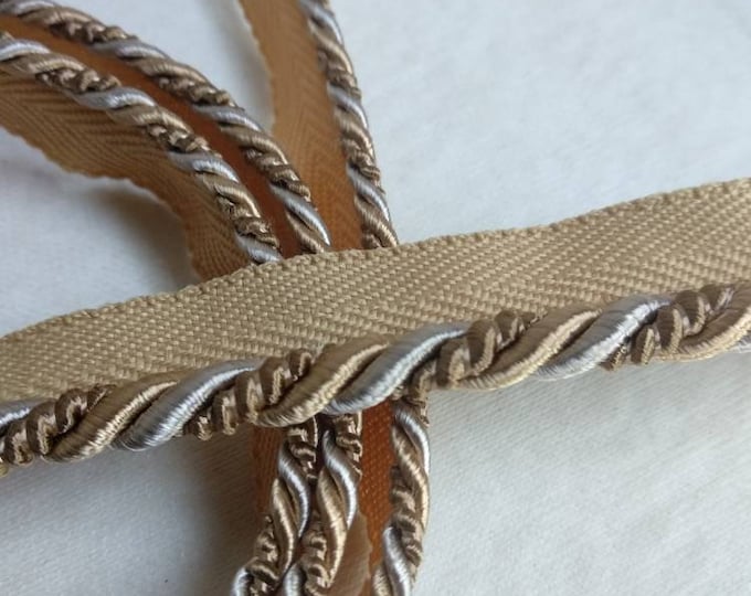 8mm or 4mm Rayon Flanged Piping Cord | Beige Gold Twisted Upholstery Piping Cord by the meter
