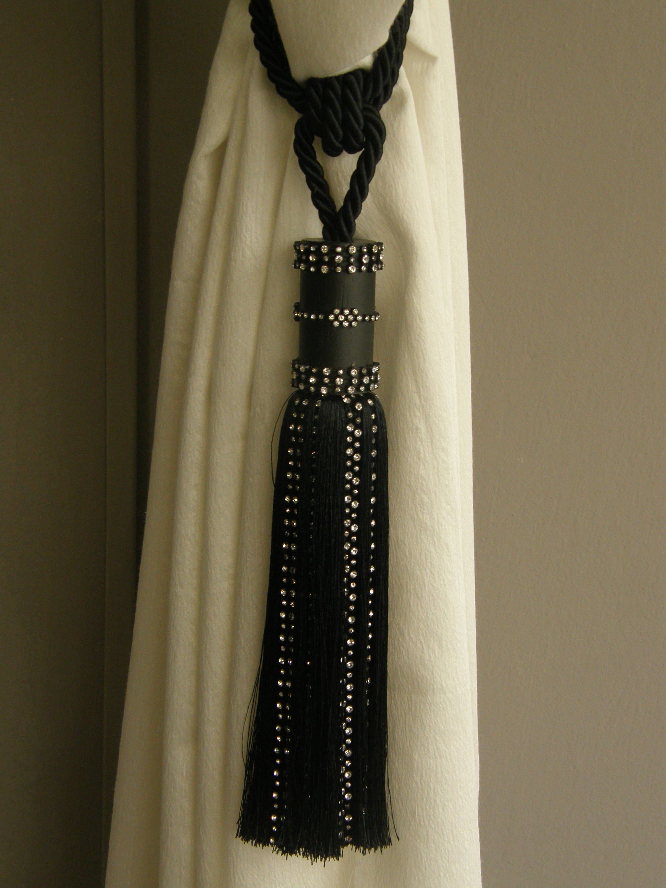 Black Wood with Strass Curtains Tassel Trimmings TiebacksHigh Quality