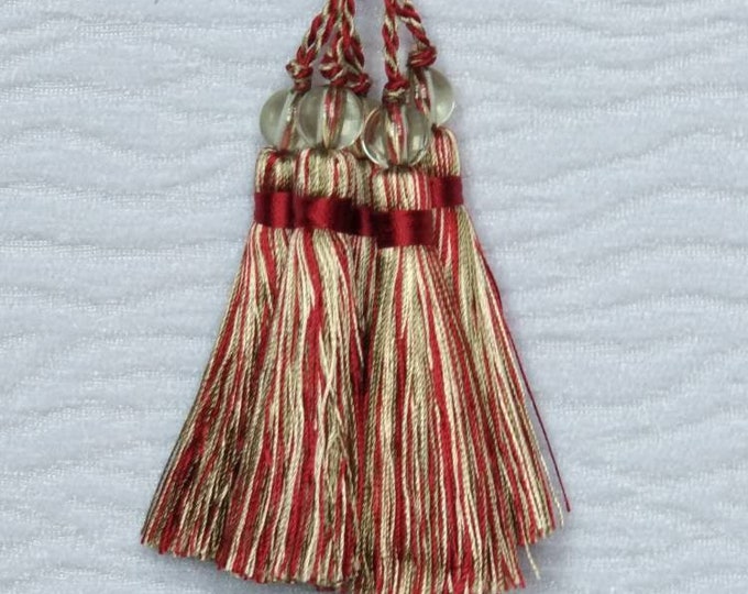 Red Wine Ivory Green Mini Tassel With Beads | 9cm-3.54 inches Height With Loop | Silky Colorful Tassel