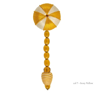Yellow Ivory Tassel With Beads and Crystals|11cm - 4.33 inches Height with Rosette 5cm - 2 inches