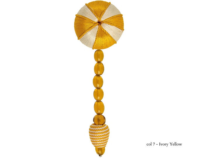 Yellow Ivory Tassel With Beads and Crystals|11cm - 4.33 inches Height with Rosette 5cm - 2 inches
