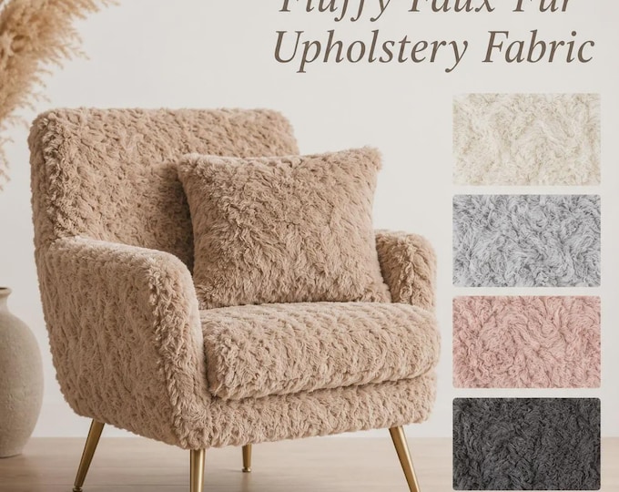 Fluffy Faux Fur Upholstery Fabric |155cm-61" Width | Ideal for Pillows, Sofa, Throws | Faux Fur Fabric by the Meter