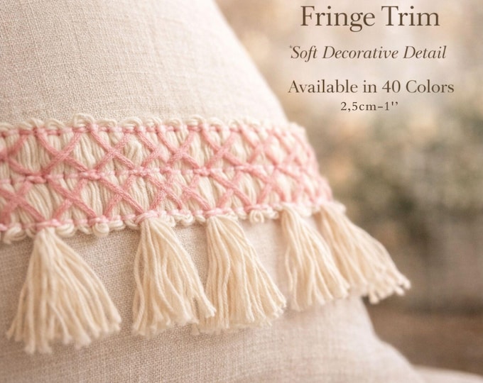 Cotton Tassel Fringe Trim 2.5cm (1”) | Soft Decorative Trim for Pillows, Curtains & Upholstery | Boho Fringe Trim | Sold by the Meter