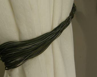 Oil Green Faux Leather Curtain Tie back Hold backs|1 meter Length oil green faux leather drapes