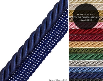 10mm or 6mm Rayon Twisted Flanged Piping Cord | Navy Blue Upholstery Piping Cord by the meter