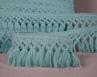 Mint Braid Tassel Fringe Trim| 8cm-3.15" Wide Lace Ribbon Trim | Curtains, dress, costumes, accessories trim by the meter