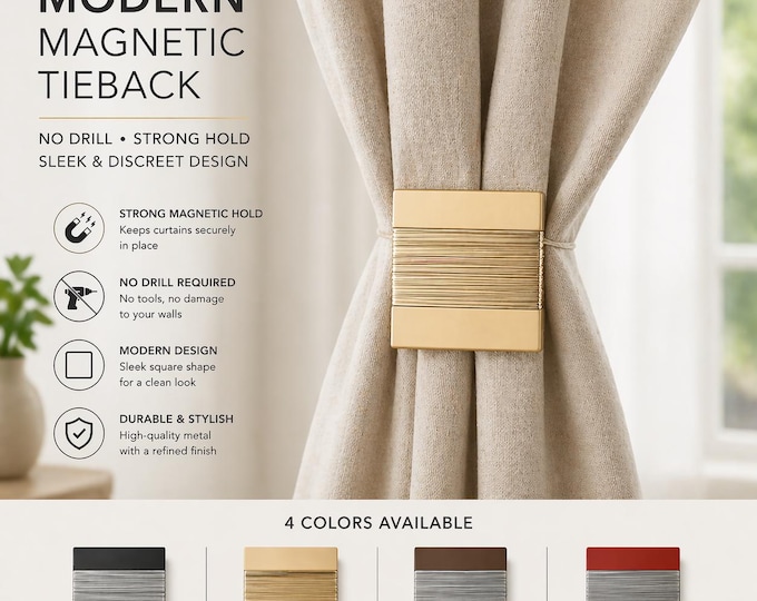 Modern Magnetic Curtain Tieback Square Metal Holdback No Drill Curtain Clip Minimal Window Decor Drapery Holder 4 Colors