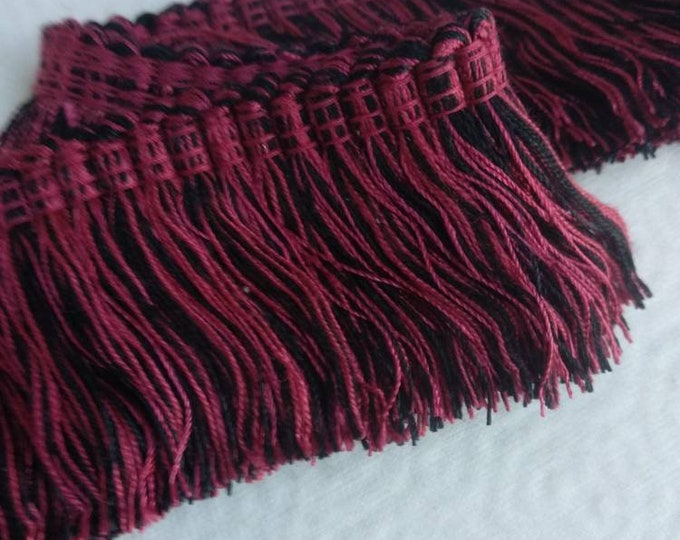 Red Black Rayon Brush Fringe Trimming | 5cm-1.96" Height Upholstery Cushions Trim, Decorative Pillows Trim | Sold by meter